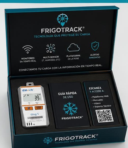 Kit FrigoTrack Live: data logger con conectividad, guía de uso y tarjeta de acceso a plataforma web